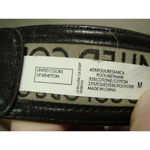 United Colors of Benetton Belt Brown Leather Trim Size M Silver Buckle NWOT Vtg